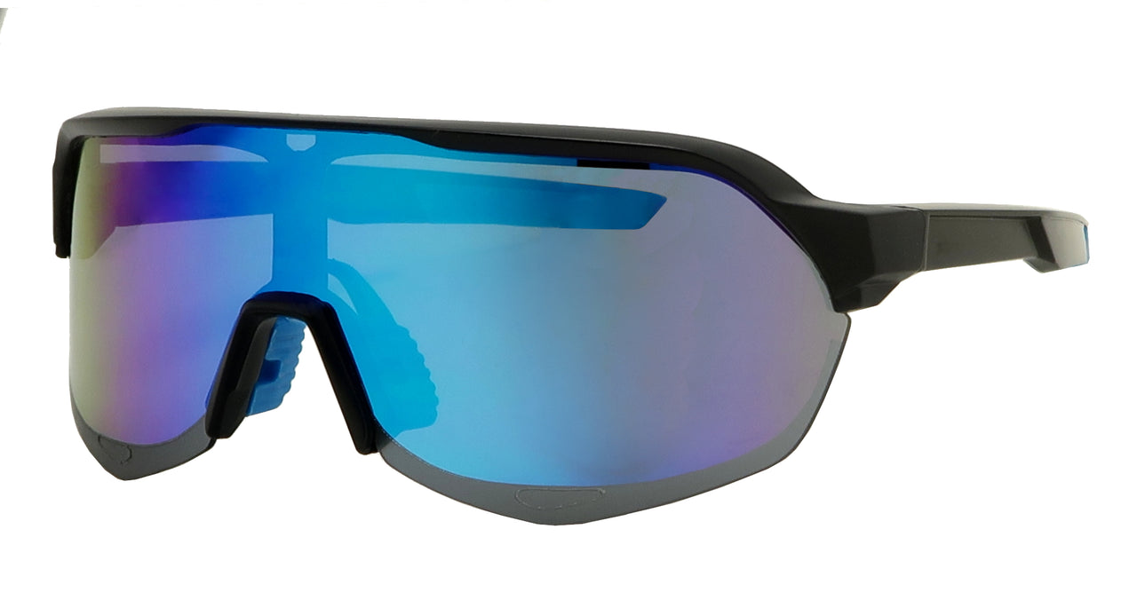 7756RV - Wholesale Sporty Shield Half Rim Sunglasses with RV lens