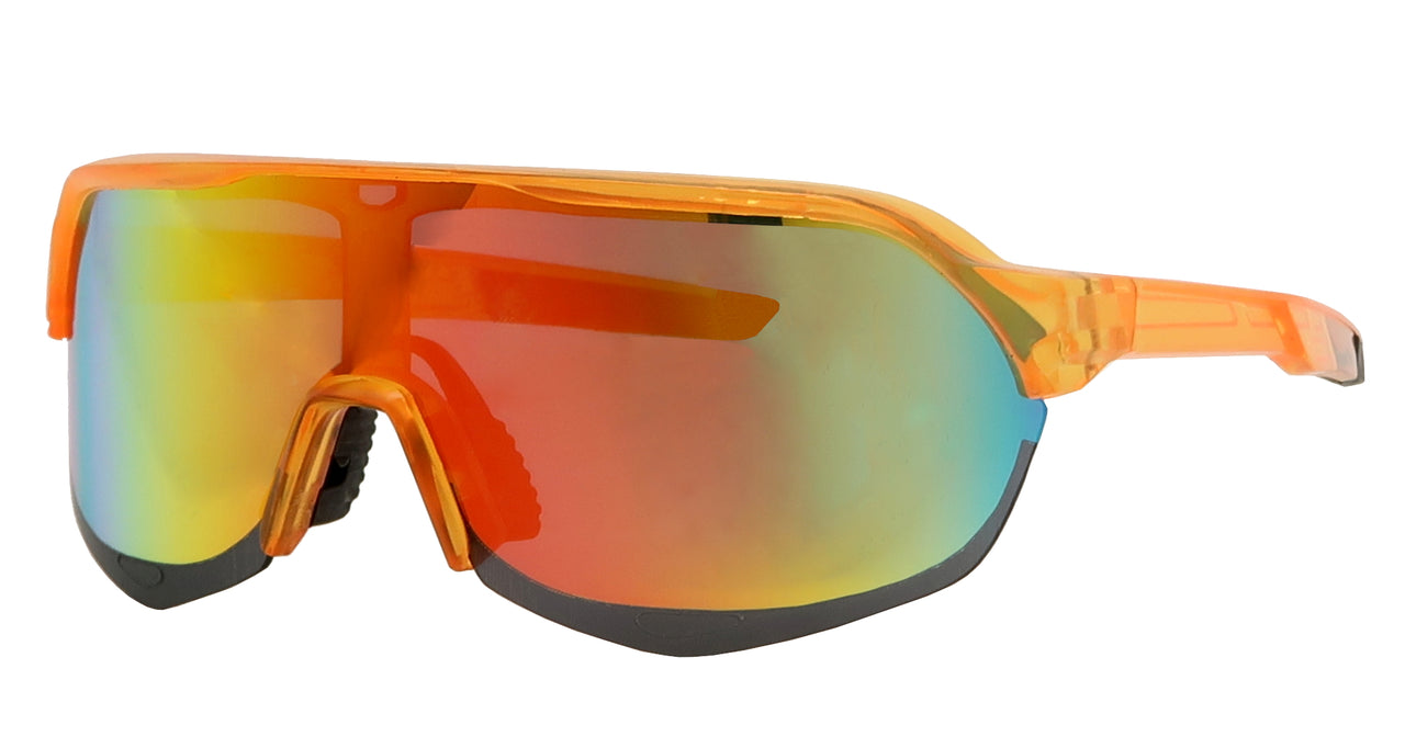 7756RV - Wholesale Sporty Snake Shield Half Rim Sunglasses with RV lens