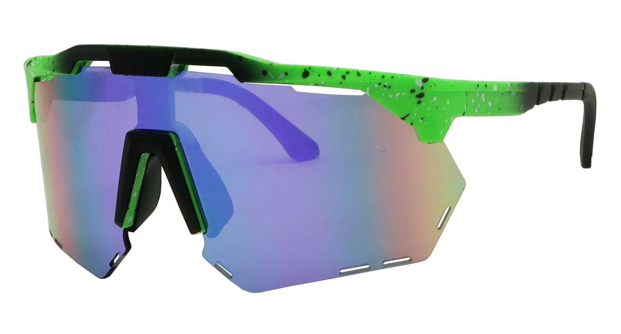 7758RV - Wholesale Super Sporty Shield Half Rim Sunglasses with RV lens