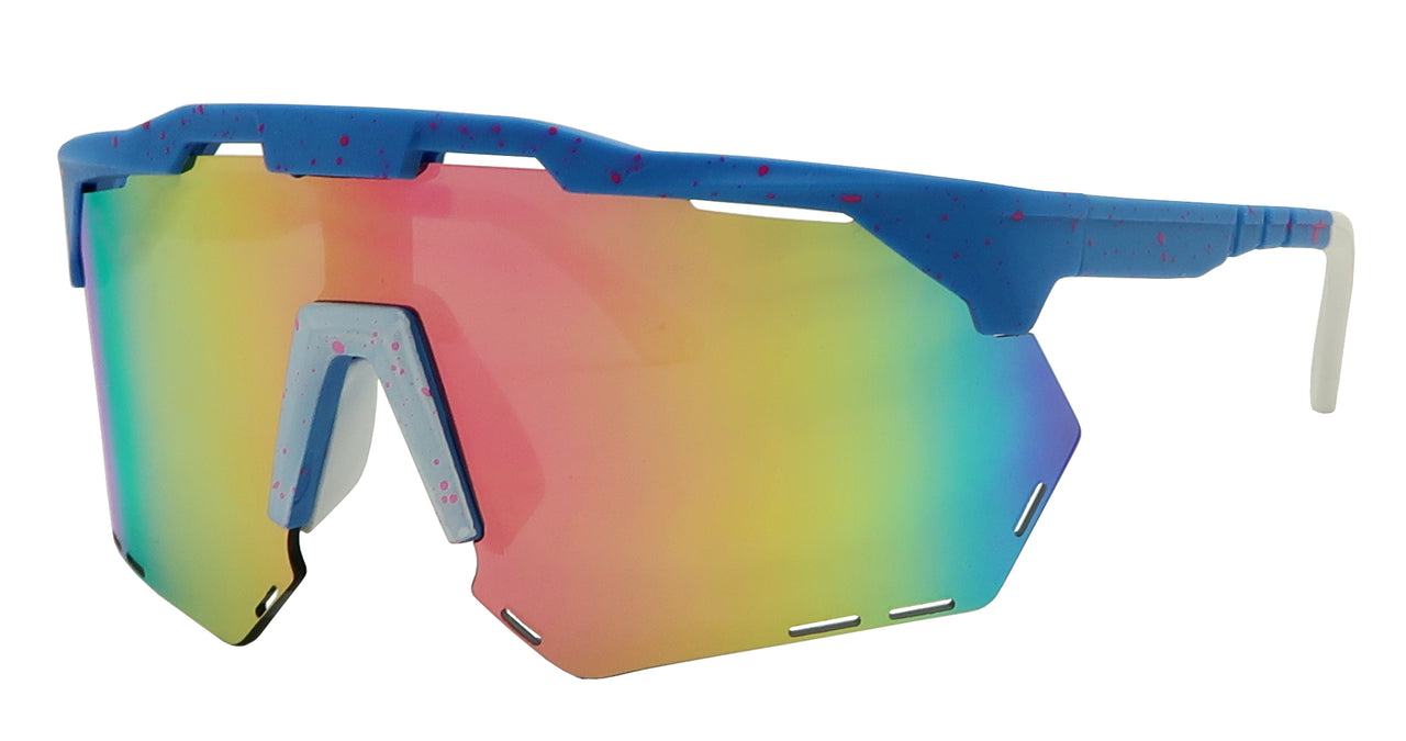 7758RV - Wholesale Super Sporty Shield Half Rim Sunglasses with RV lens