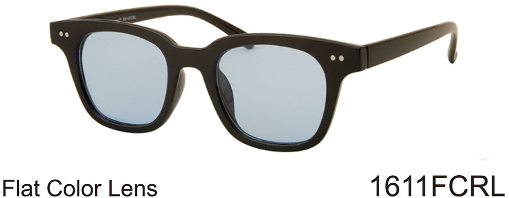 1611FCRL -Wholesale Retro Square Sunglasses with Colored Flat Lens in Black