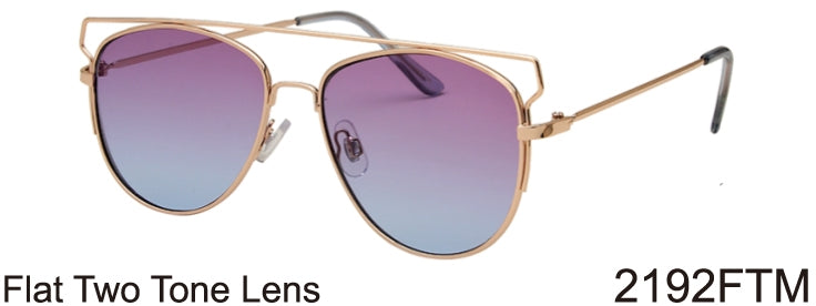 2192FTM - Wholesale Fashion Metal Flat Top Sunglasses in Gold