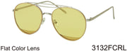 3132FCRL - Wholesale Double Bar Aviator Sunglasses with Colored Flat Lens in Silver