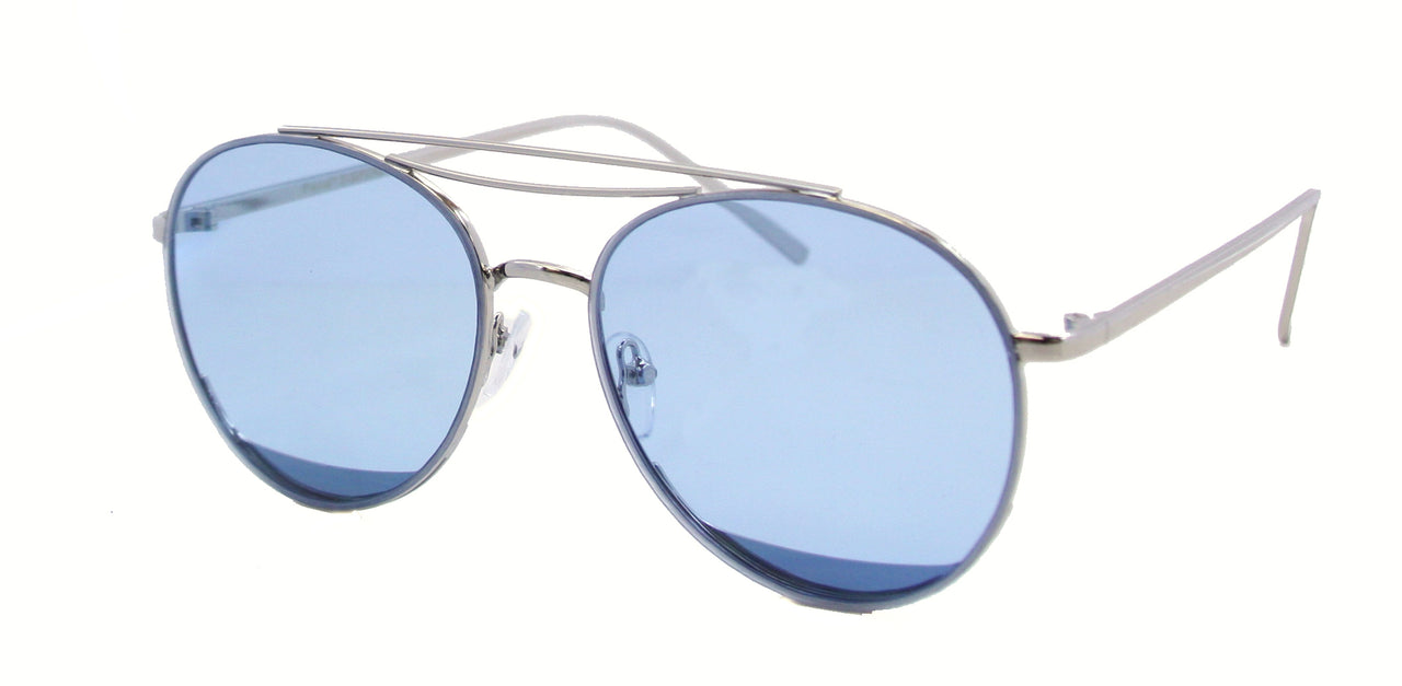 3132FCRL - Wholesale Double Bar Aviator Sunglasses with Colored Flat Lens in Silver