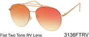 3136FTRV -Wholesale Women's Color Mirrored Aviator Style Sunglasses in Silver Golden Brown