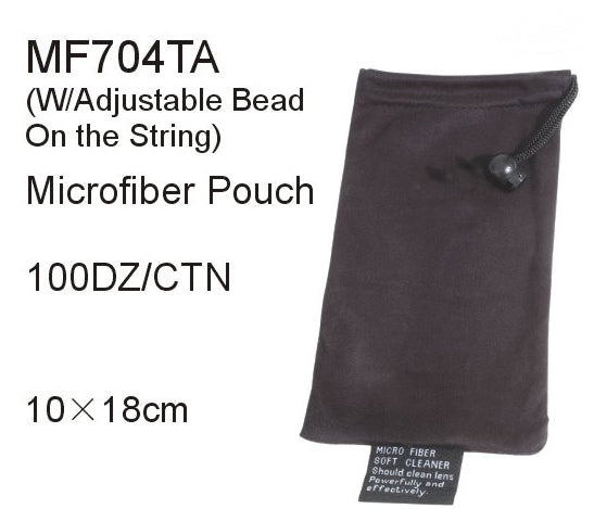 MF704TA -  Wholesale Black Microfiber Carrying Pouch with Adjustable Bead & String