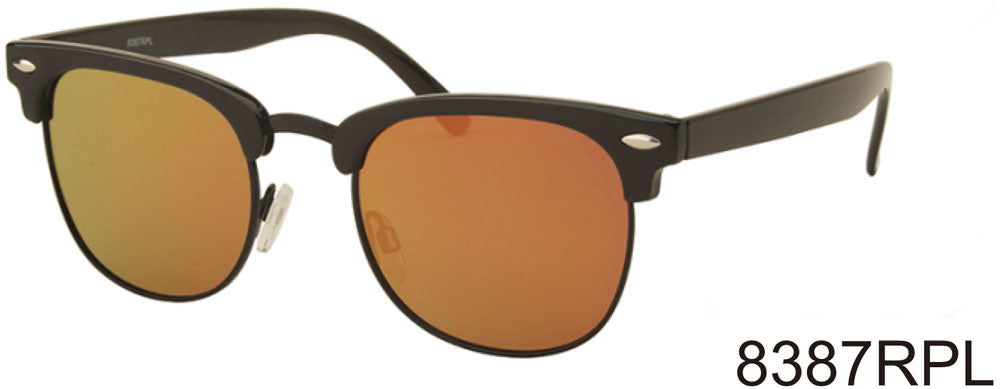 8387RPL - Wholesale Classic Style Polarized Colored Mirror Sunglasses in Black
