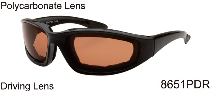 8651PDR - Wholesale Cushioned Biker Style Sunglasses in Black