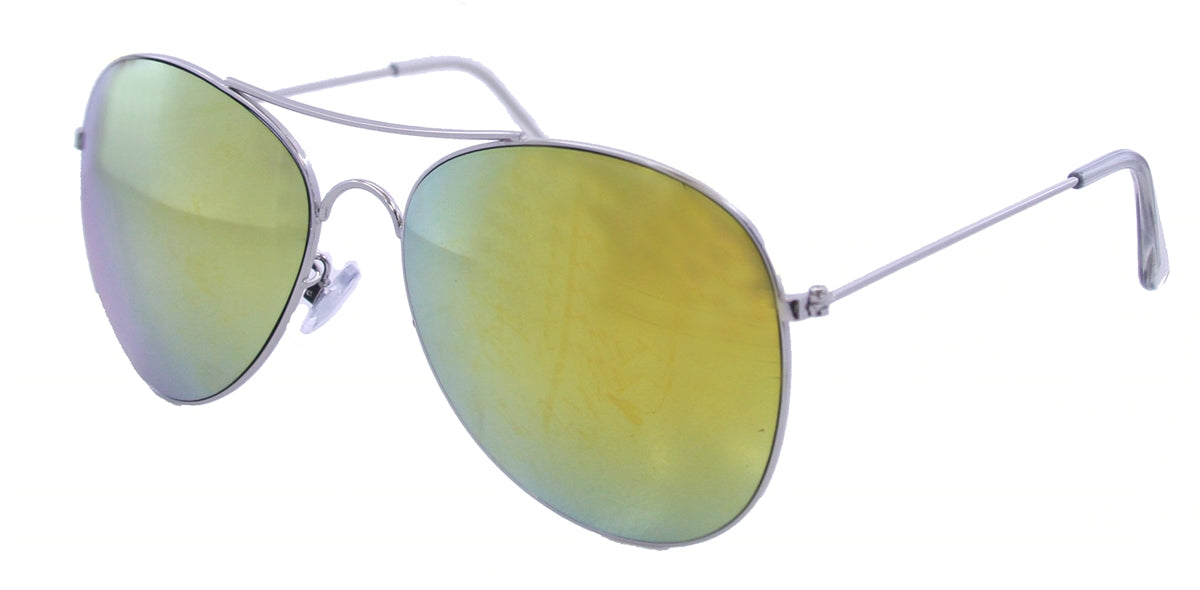 2189PRV - Wholesale Aviator Thin Rim Color Mirror Sunglasses in Silver