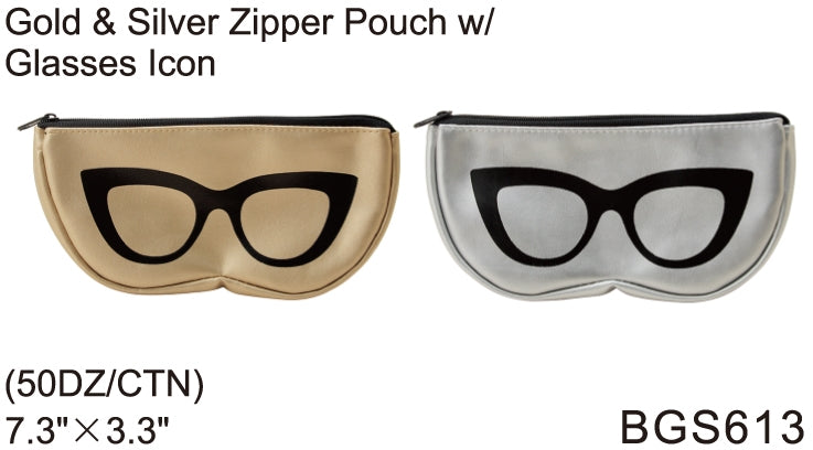 BGS613 - Wholesale Fashion Eyewear Zipper Pouch in Silver and Gold
