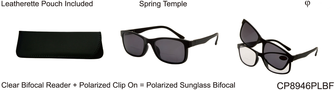 CP8946PLBF - Wholesale Men's Bifocal Reader w/Clip ON Polarized Sunglasses