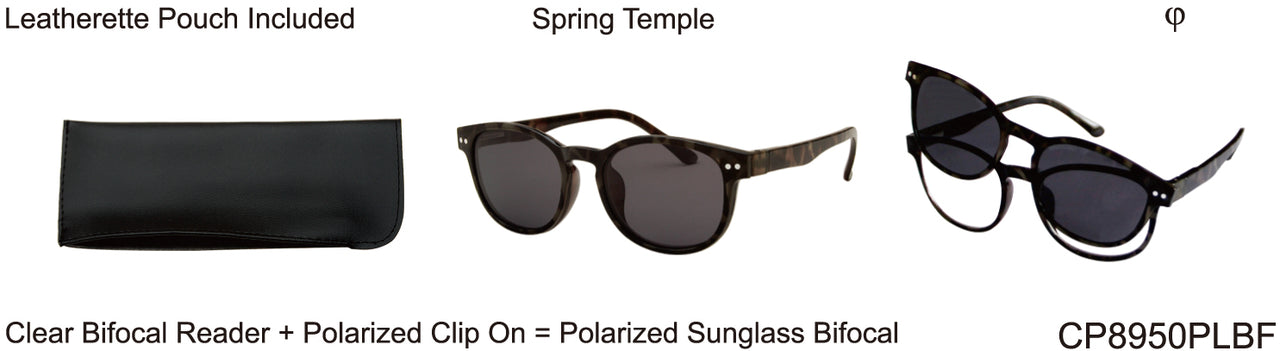 CP8950PLBF - Wholesale Unisex Bifocal Reader w/Clip ON Polarized Sunglasses