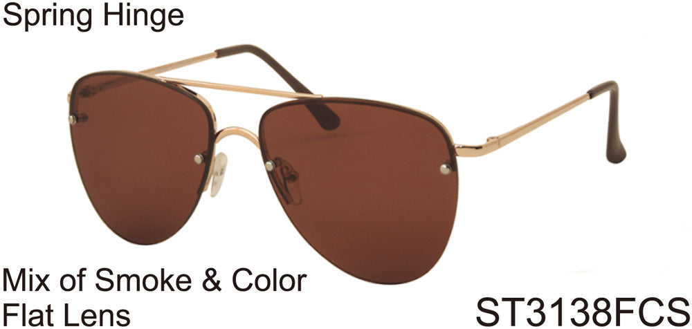 ST3138FCS - Wholesale Aviator Style Flat Lens Sunglasses in Gold