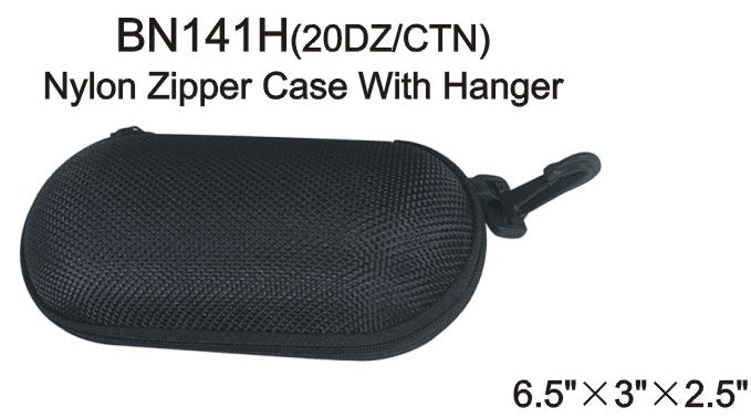 BN141H - Wholesale Pill Shaped Black Nylon Zipper Case with Plastic Hook in Black