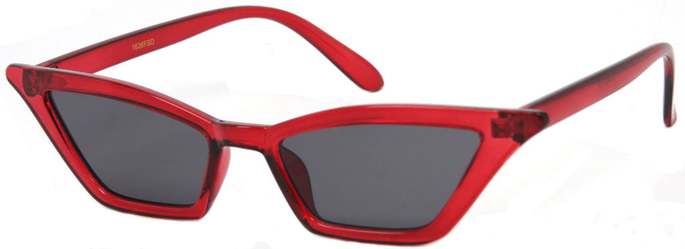1636FSD - Slim Pointy Cat Eye Flat Lens Sunglasses in Red