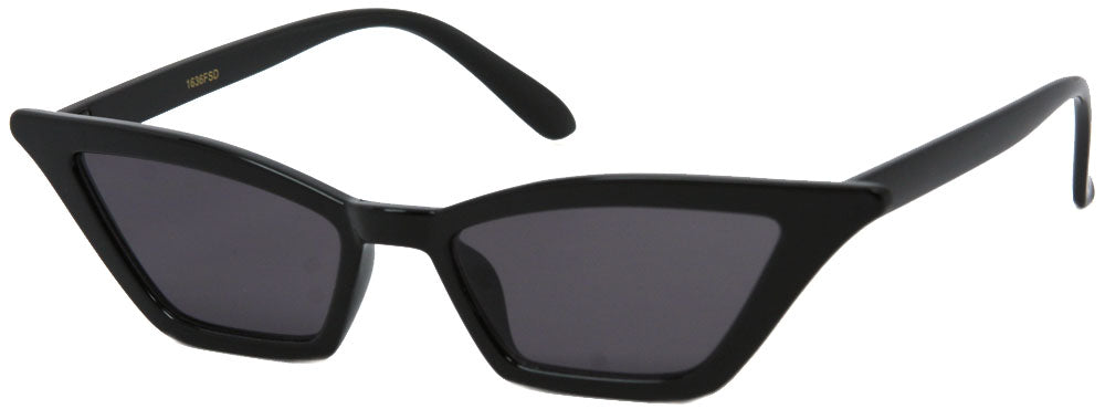 1636FSD - Slim Pointy Cat Eye Flat Lens Sunglasses in Black