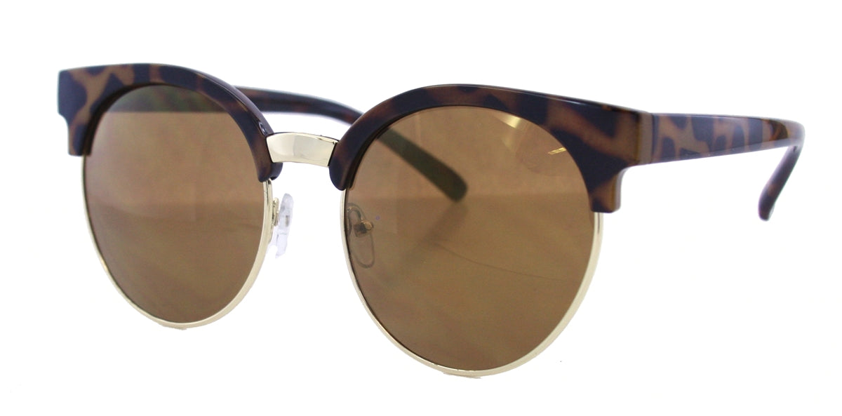 8389PRV - Wholesale Browline Color Mirror Sunglasses in Tortoise