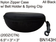 BN143H - Wholesale Black Nylon Zipper Case with Spring Hook