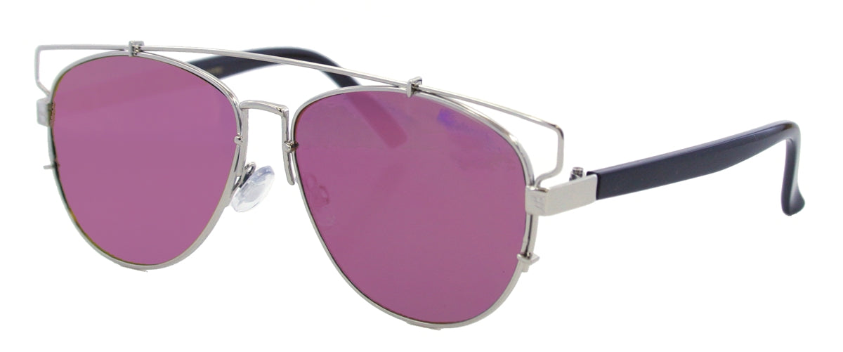 2191FRV - Wholesale Fashion Color Mirror Flat Top Sunglasses in Silver