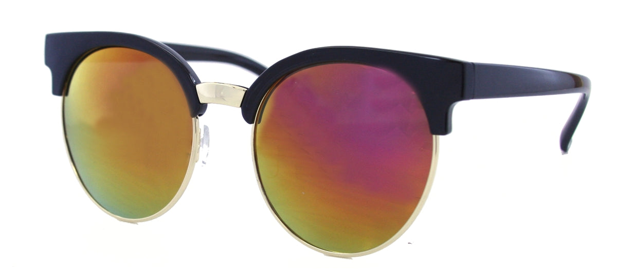 8389PRV - Wholesale Browline Color Mirror Sunglasses in Black