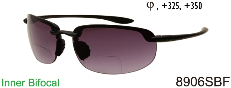 8906SBF - Wholesale Men's Rimless Rectangular Sport Style Bifocal Reading Sunglasses in Black