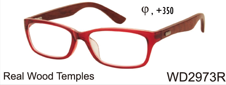 WD2973R -  Wholesale Reading Glasses with Real Bamboo Temples in Red