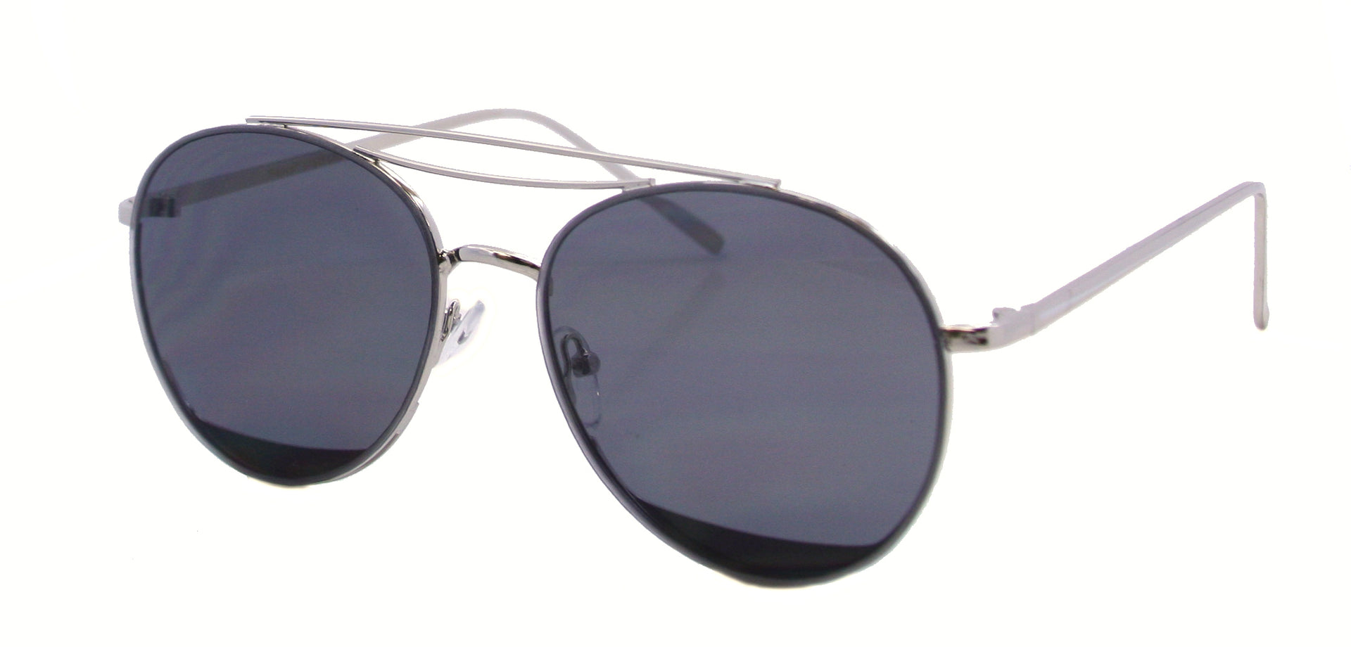 3132FCRL - Wholesale Double Bar Aviator Sunglasses with Colored Flat Lens in Silver