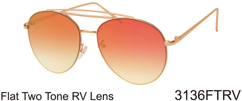 3136FTRV -Wholesale Women's Color Mirrored Aviator Style Sunglasses in Silver Golden Brown