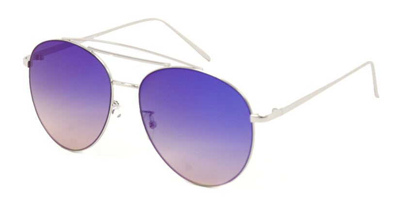 3136FTRV -Wholesale Women's Color Mirrored Aviator Style Sunglasses in Silver