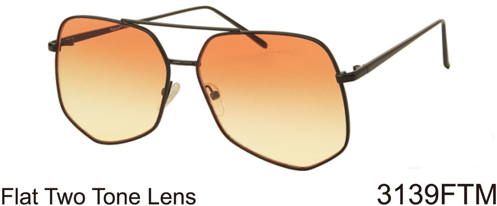 3139FTM - Wholesale Retro Hexagonal Flat Lens Sunglasses in Black
