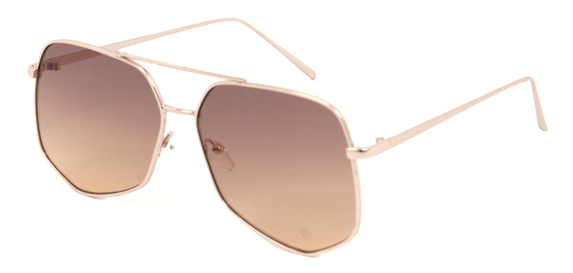 3139FTM - Wholesale Retro Hexagonal Flat Lens Sunglasses in Gold