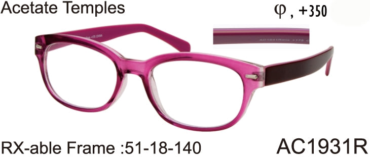 AC1931R - AC1932R - Wholesale Women's RX-able Reading Glasses with Acetate Temples in Pink