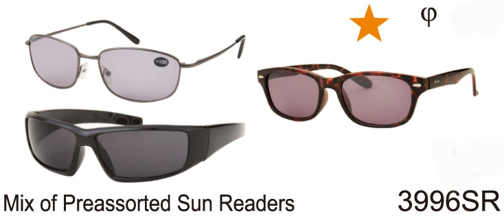 3996SR - Wholesale Bargain Promotional Reading Sunglasses in a mixed dozen box