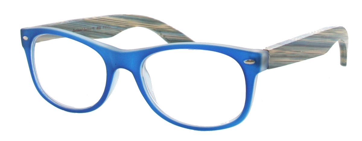 WD2985R - Wholesale Unisex Rubberized Reading Glasses with Real Bamboo Temples in Blue