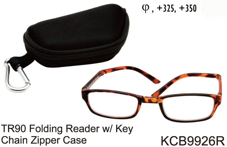 KCB9926R - Wholesale TR-90 Folding Reading Glasses with Key Chain Zipper Case in Tortoise