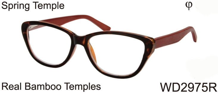 WD2975R - Wholesale Women's Reading Glasses with Real Bamboo Temples in Black