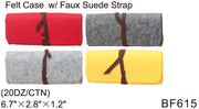 BF615 - Wholesale Eyewear Felt Cases with Faux Suede Straps in Red, Yellow, Grey and Charcoal