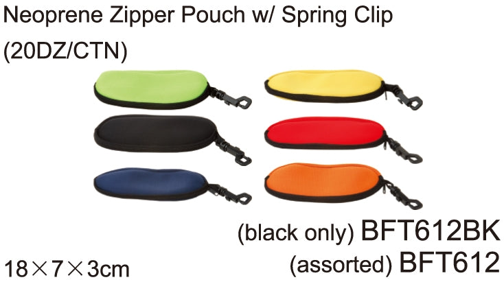 BFT612BK - Wholesale Neoprene Zipper Pouch with Spring Clip in Black