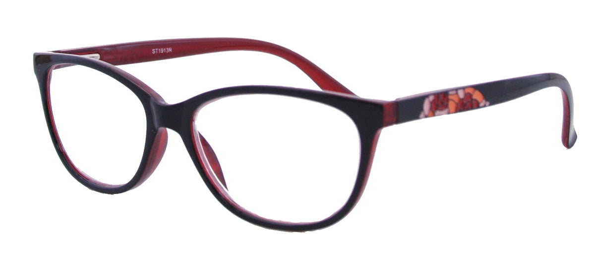 ST1913R - Wholesale Women's Engraved Flower Style Reading Glasses in Red