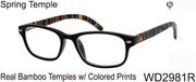 WD2981R - Wholesale Men's Reading Glasses with Real Bamboo Temples in Black
