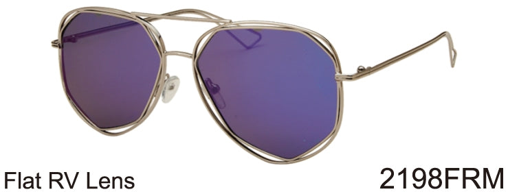 2198FRM - Wholesale Fashion Aviator Color Mirror Flat Lens Sunglasses in Gold
