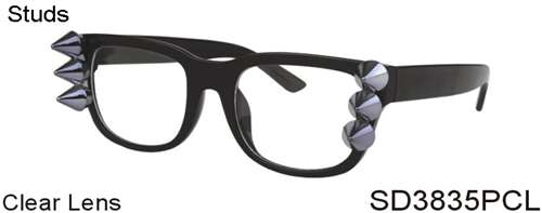 SD3835PCL - Wholesale Square Spiky Studs Clear Lens Glasses