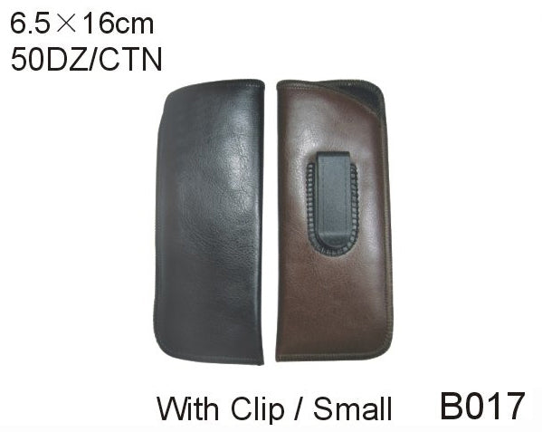 B017 - Wholesale Leatherette Sleeve Pouch with Clip for Small Eyeglasses in Black & Brown