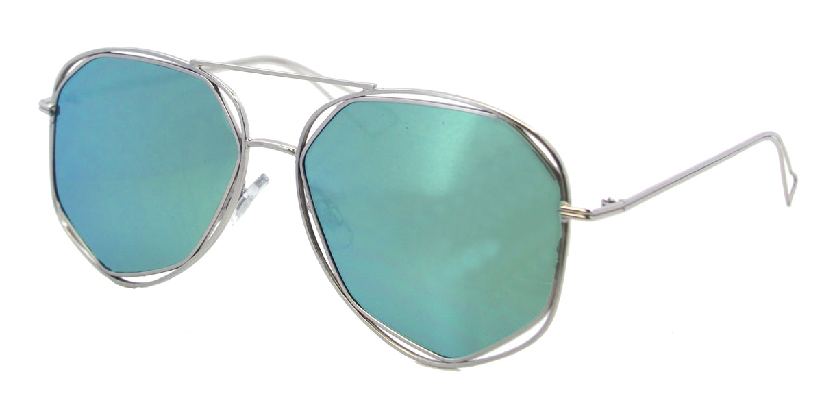 2198FRM - Wholesale Fashion Aviator Color Mirror Flat Lens Sunglasses in Silver