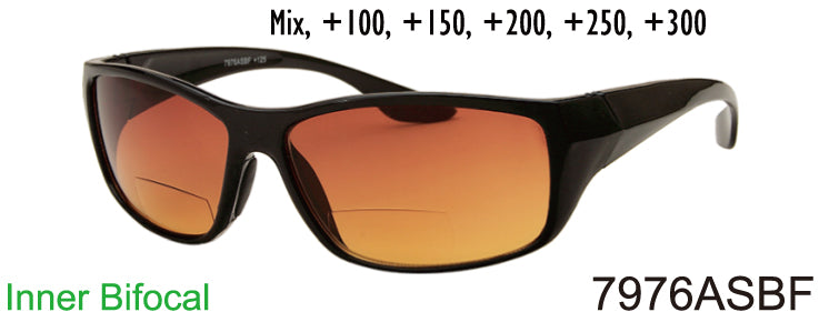 7976ASBF - Wholesale Men's Sport Wrap Sunglasses with Inner BiFocal Reading Lens
