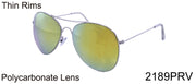 2189PRV - Wholesale Aviator Thin Rim Color Mirror Sunglasses in Silver