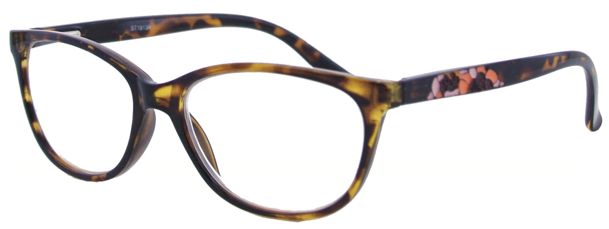 ST1913R - Wholesale Women's Engraved Flower Style Reading Glasses in Tortoise