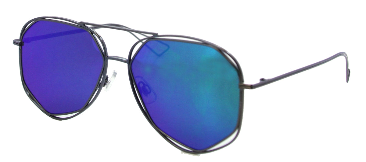 2198FRM - Wholesale Fashion Aviator Color Mirror Flat Lens Sunglasses in gunmetal