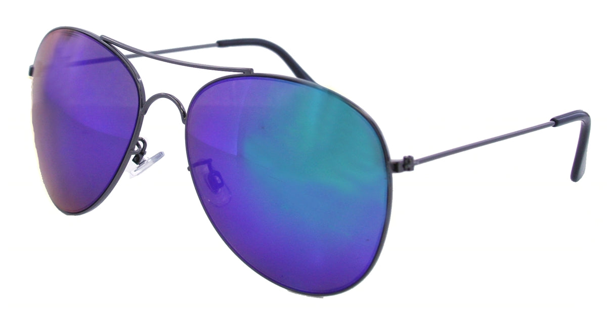 2189PRV - Wholesale Aviator Thin Rim Color Mirror Sunglasses in Gunmetal