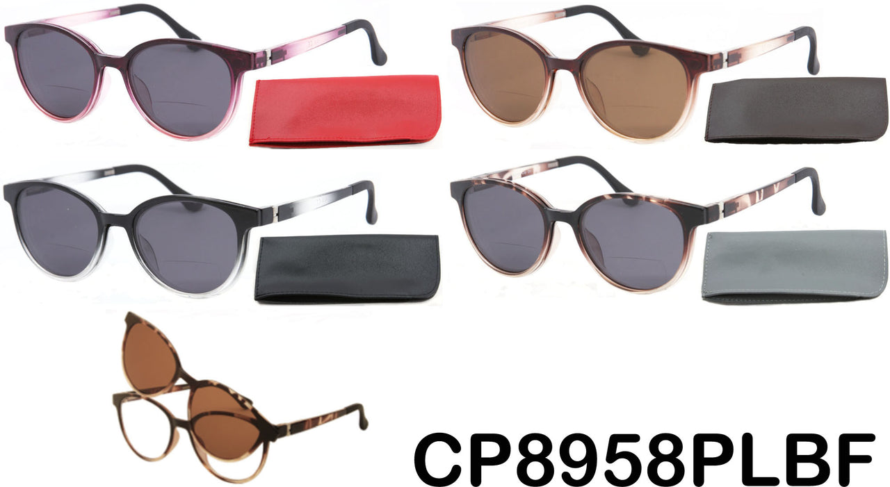 CP8958PLBF - Wholesale Unisex Bifocal Reader w/Clip ON Polarized Sunglasses
